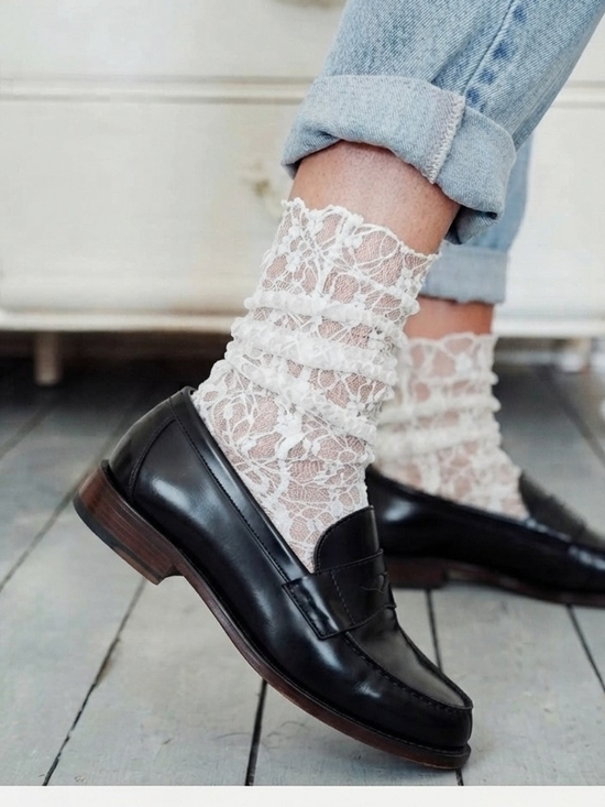 Shoes - White Lace Sheer Socks Tulle Mesh Sexy Slouch Stocking